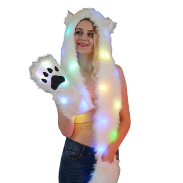 LED Light Up Faux Fur Hat Scarf Gloves Bear Unicorn Hood Hat Plush Warm Scarf Gloves Halloween Christmas Party Novelty Kawaii Cyber from NSE Imports #1.
